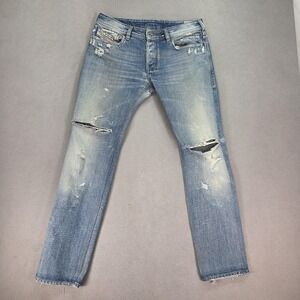 Diesel Zathan Jeans Mens Blue Denim Distressed Straight Wash 0073Y Fits 32x30